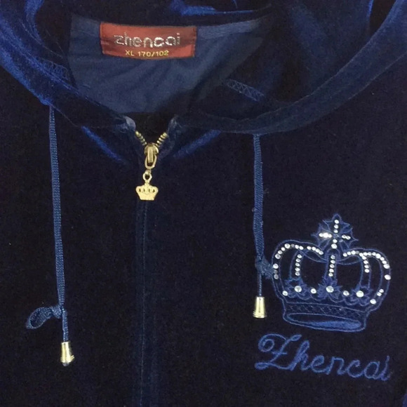zhencai Blue Velvet Full Zippered Hoodie Size XL - Picture 7 of 14